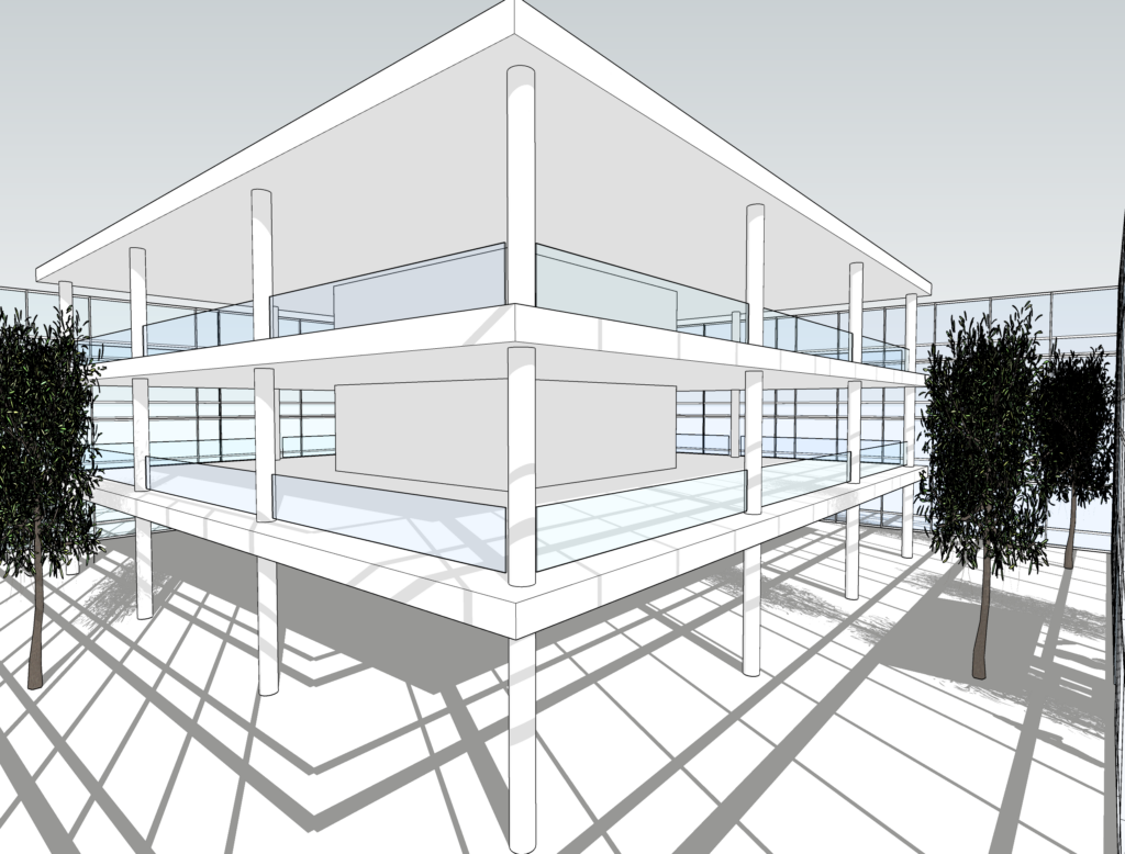 A modern two‑storey building concept with clean white forms and cylindrical columns, selected to represent architecture and Ottetto’s support for architects in delivering inclusive, human‑centred built‑environments.